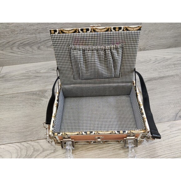 Cigar Box Purse Adorable Kitten's Design Silver Trim Sequins Checker Interior - Picture 11 of 16